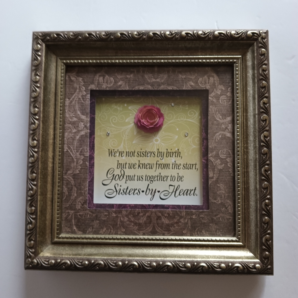 Sisters by Heart Wood Framed Art Picture 8" x 8" Imagine Designs